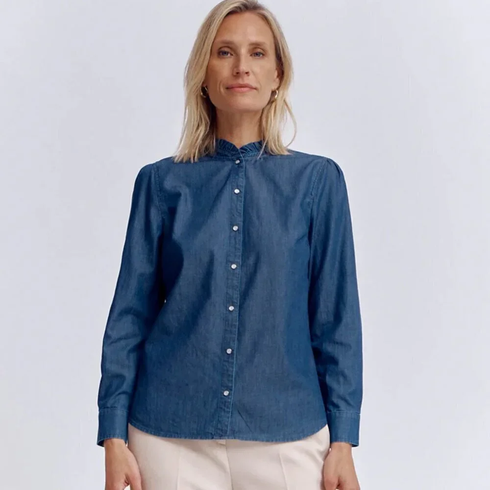 Devernois France women's long sleeve denim blouse size 36EU. US 6 - Picture 1 of 10